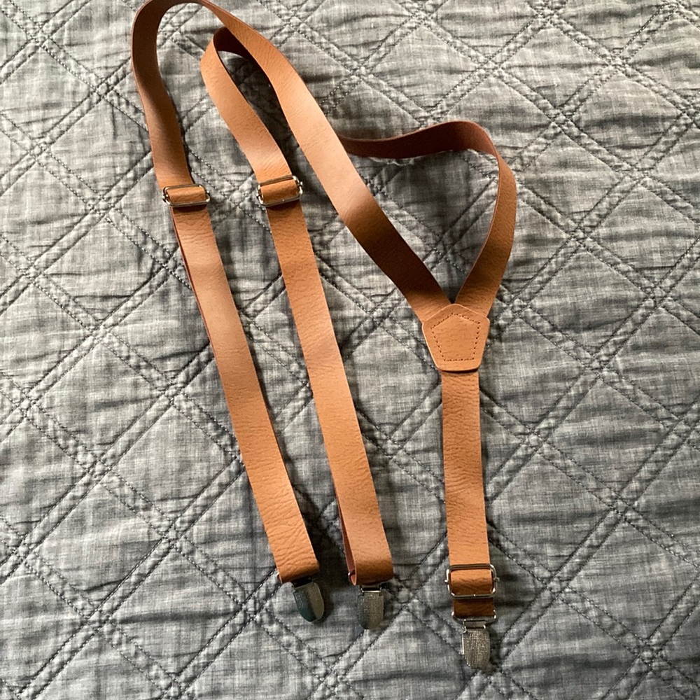 Faux Leather Suspenders - Light Brown
